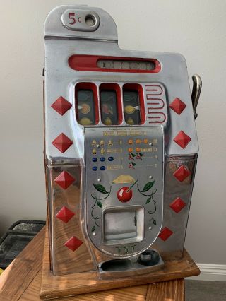 1940’s Antique Slot Machine 5 Cent Buckley / Mills Diamond & Cherries Front 5c