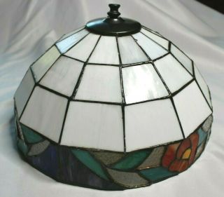 Tiffany Style White Floral Stained Leaded Glass Lamp Shade 12 " X 7 "