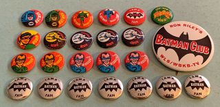 1966 Batman 7/8 Inch Buttons - 24 Assorted Pinbacks Fan Robin Riddler Ron Riley