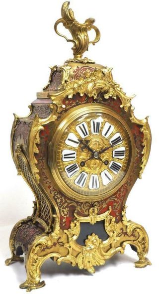 Huge Untouched Antique French 8day Red Shell Ormolu Striking Boulle Mantel Clock