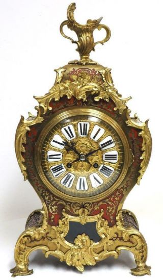 Huge Untouched Antique French 8Day Red Shell Ormolu Striking Boulle Mantel Clock 2