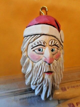 Santa Claus Hand Carved Wood Figure With Hanger