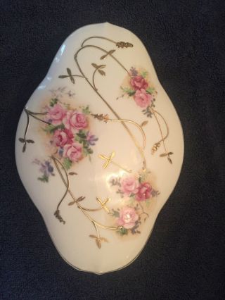 Large Porcelain Trinket Box.  Hand Painted Floral.  I Believe The Mark Is German.