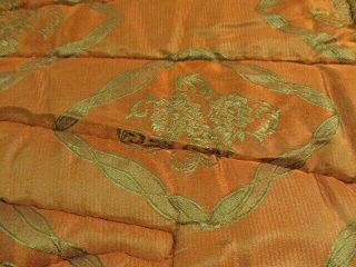 Stunning Antique Vintage French Embroidered Quilt W.  Valance,  Plump Well Filled
