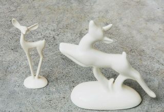 Vintage Roselane Pasadena California Art Pottery White Deer Figurines