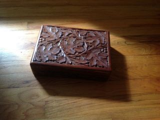 Antique Hand Made Carved Wood Art Box Storage Case