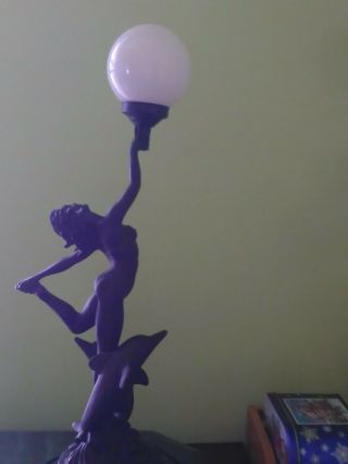 Art Deco Nude Lady Goddess` Lamp Sculpture Female Statue Illuminated Globe Orb