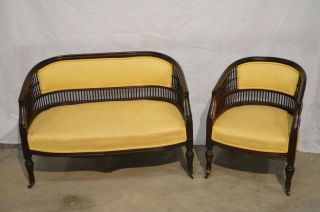 Vintage Antique Italian Settee Furniture Set Love Seat/chair Yellow Color Wood