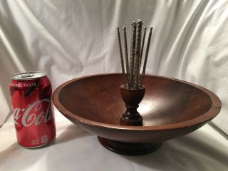 Vintage Big Wood Nut Bowl With Crackers And Picks
