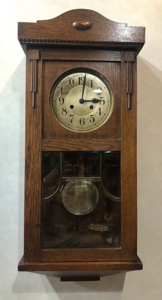 Mission Oak Arts And Crafts German Vienna Box Wall Regulator Clock