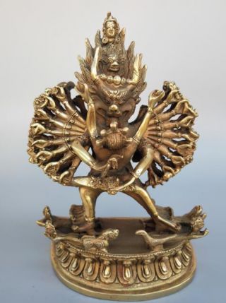Exquisite Old Brass Dragon Head King Kong Thousand - Handed Buddha Statue Rn