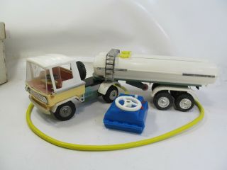 Vintage Poland Prl Bat Op Tin Plastic Toy Articulated Truck Zbik Cable Remote