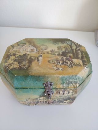French Style Vintage Victorian Home Jewelry Box Country Horses Keepsake 2d