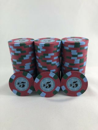 100 - Paulson Classics $5 Casino Poker Chips - Near.  At Cost
