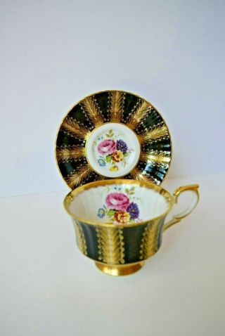 Paragon By Appointment Fine Bone China England Cup&saucer Set Floral Back& Gold