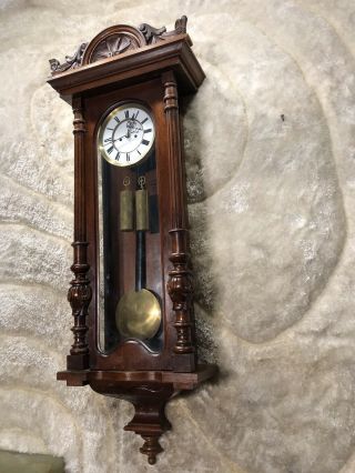 Vtg Antique Germaney Gustav Becker Vienna Strikes Wall Clock W 2 Weight Driven