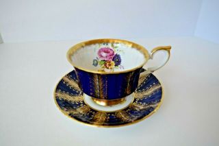 Paragon By Appointment Fine Bone China England Cup & Saucer Floral Blue Gold