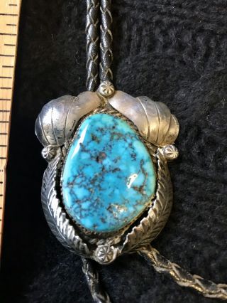 Vintage Bennett Sterling Bolo Tie With Large Turquoise Stone - -