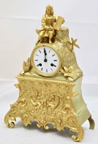 Antique French Mantle Clock Bronze Ormolu 8 Day Empire Figural Bell Striking 2