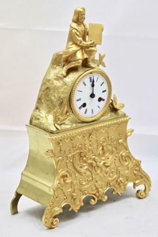 Antique French Mantle Clock Bronze Ormolu 8 Day Empire Figural Bell Striking 3