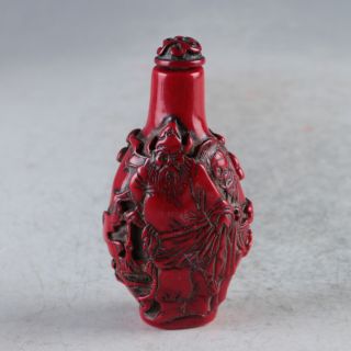 Old Chinese Red Coral Hand Carved An Elderly Couple Snuff Bottle A7018