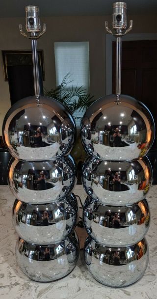 Vintage Modern Pair 7 " Wide George Kovacs Chrome Stacked Ball Lamps
