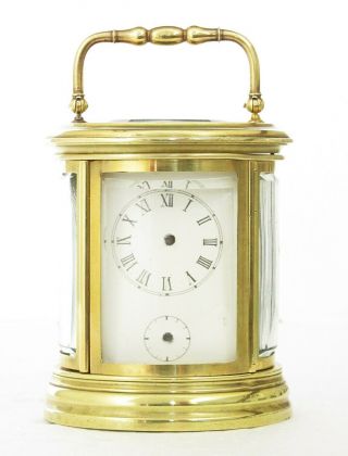 Antique Miniature Oval Carriage Clock With Alarm,  Gilt Brass,  For Repair
