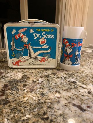 Vintage 1970 The World Of Dr.  Seuss Metal Lunch Box & Thermos Set By Aladdin