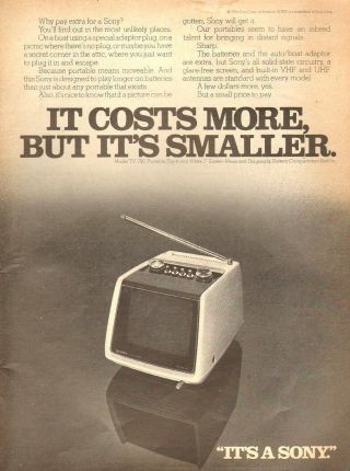 1974 Vintage Television Ad Sony Model 750 Portable Mini Tv,  7 " Screen081818