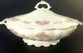 Vintage Covered Tureen.  Pink Roses Gold Trim 12 Inches Kent S.  P.  Co.