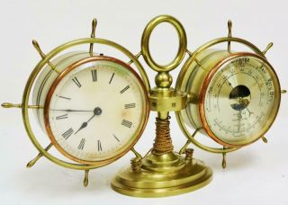 Rare Antique French 8Day Bronze Ormolu Nautical Combination Desk Clock Barometer 2