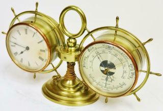 Rare Antique French 8Day Bronze Ormolu Nautical Combination Desk Clock Barometer 3