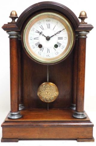 Antique Mantel Clock Mahogany Arched Top Portico 8 Day Mantle Clock Vis Pendulum