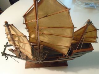 Vintage Oriental Junk Boat Ship Sail Boat Wood.  Pre - Owned Pirate Ship Brown