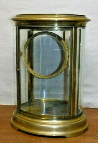 Antique Oval French Crystal Regulator Brass Clock Case Circa 1890