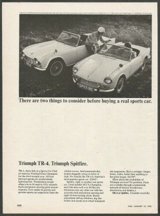 Triumph Tr - 4.  Triumph Spitfire.  - Real Sports Cars - 1965 Vintage Automotive Print Ad