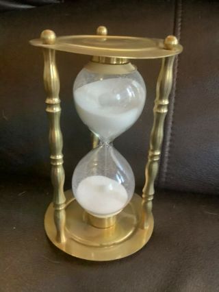 Vintage Brass Metal Glass Hourglass Sand Timer Hour Glass