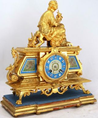 Antique French Mantle Clock 1880 ' s Stunning Gilt & blue Sevres Striking Figural 3