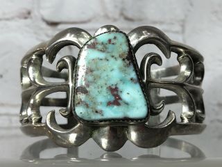 Wilford B.  Henry Vintage Navajo Sterling Silver Turquoise Cuff Bracelet 81g