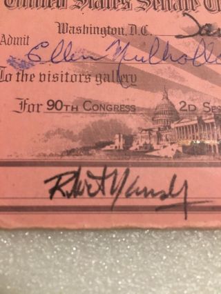 Robert Kennedy Signed Senate Pass (1968) York Senator,  Attorney General 2