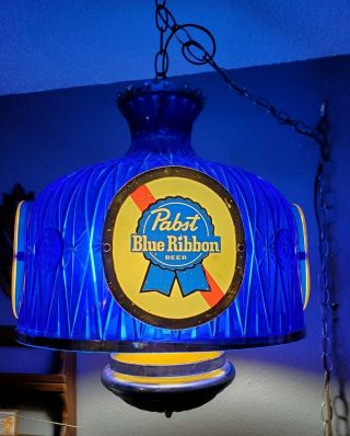 Pabst Lighted Beer Sign Hngng Chandelier Crystal Heritage Bar Light Blue.  Vintage