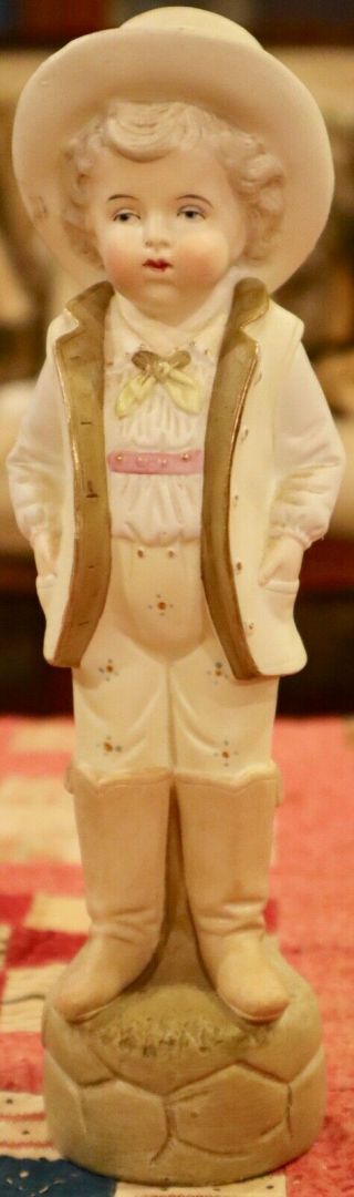 Antique Cutest Ever Bisque Figurine Of Dapper Young Boy 9 " Tall