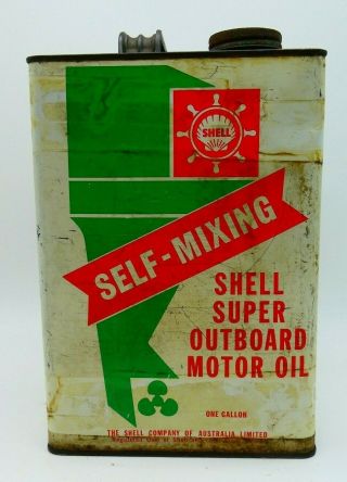 Vintage Shell Self Mixing Outboard Motor Oil One Gallon Petrol Tin Can