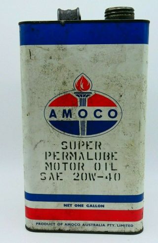 Vintage Amoco Permalube Motor Oil One Gallon Petrol Tin Can