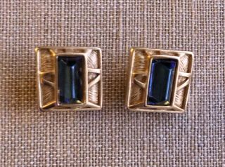 Givenchy Vintage Brushed Gold Tone & Blue Resin Clip On Earrings