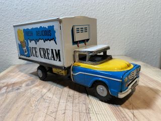 Vintage Tin Litho Dodge Ice Cream Truck Friction Mitsuhashi Japan 8.  5 " Long