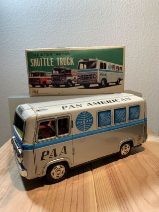 Vintage Tin Litho Shuttle Truck Friction Pan Am Japan Hayashi 1960 Box