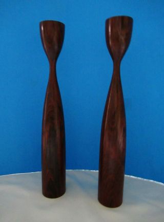 Vintage Danish Mid Century Modern Teak Wood Candle Stick Holders 11 1/2 " Pair 2