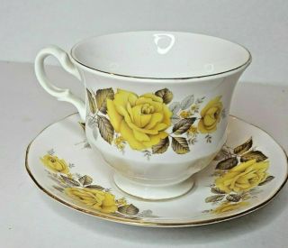 Queen Anne Bone China Cup And Saucer Made In England Yellow Roses 8616
