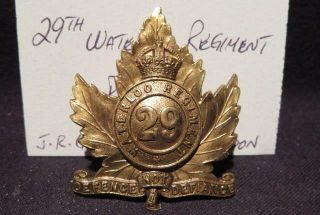 29th Waterloo Regiment Canada Militia Pre - Wwi J R Gaunt Brass Cap Badge
